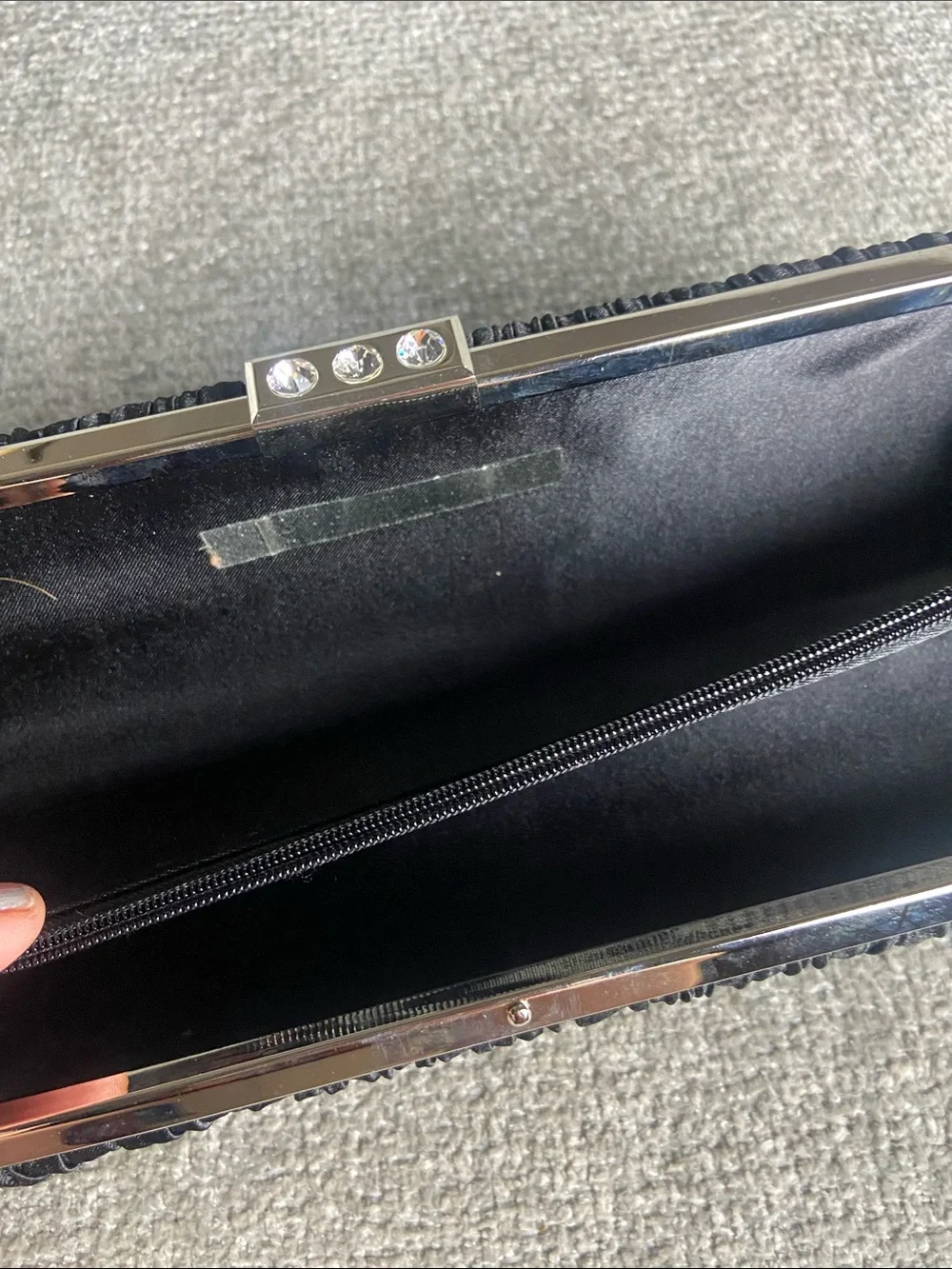 Black Pleated Satin Evening Clutch with Chain Strap